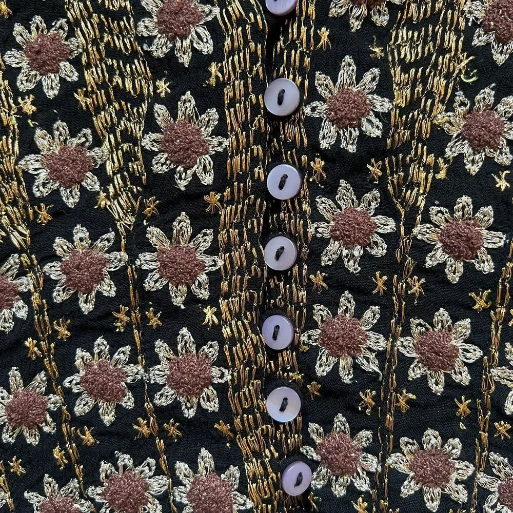 Boho folk embroidered floral romantic goth whimsygoth empire waist midi dress S